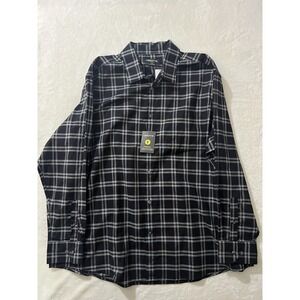 Liz Claiborne Womens 2XL Stretch Plaid Button Down Long‎ Sleeve Black Collar